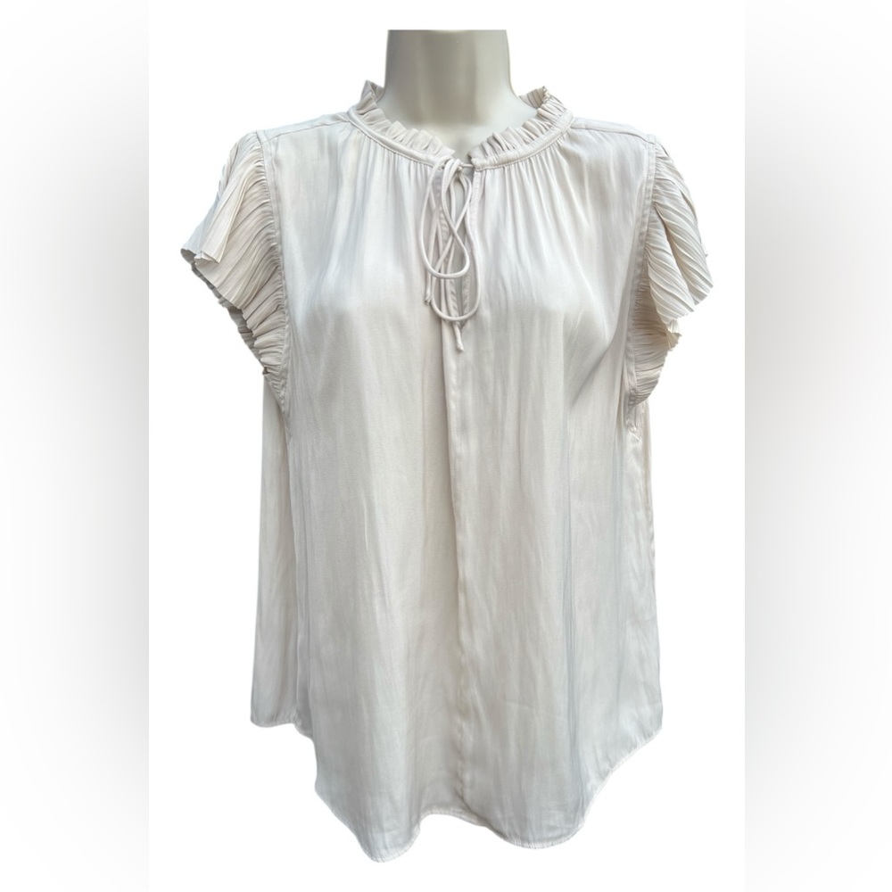 Current Air Cream Beige  Sleeve Tie Neck Blouse Flowy Top Size Large